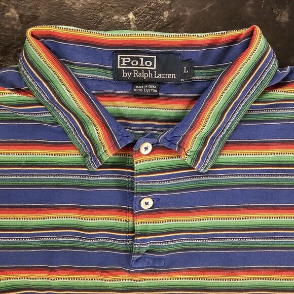 Polo Ralph Lauren Shirt Vintage Striped Sarape Mens L Knit Soft Southwestern - Picture 1 of 5